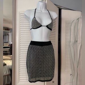 Hot and Delicious black and silver sequin bikini and skirt set
